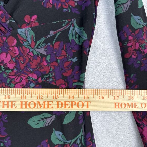 Chaps Ralph Lauren Jersey Dress L Dark Floral Faux Wrap Stretch Career Feminine - Picture 9 of 14